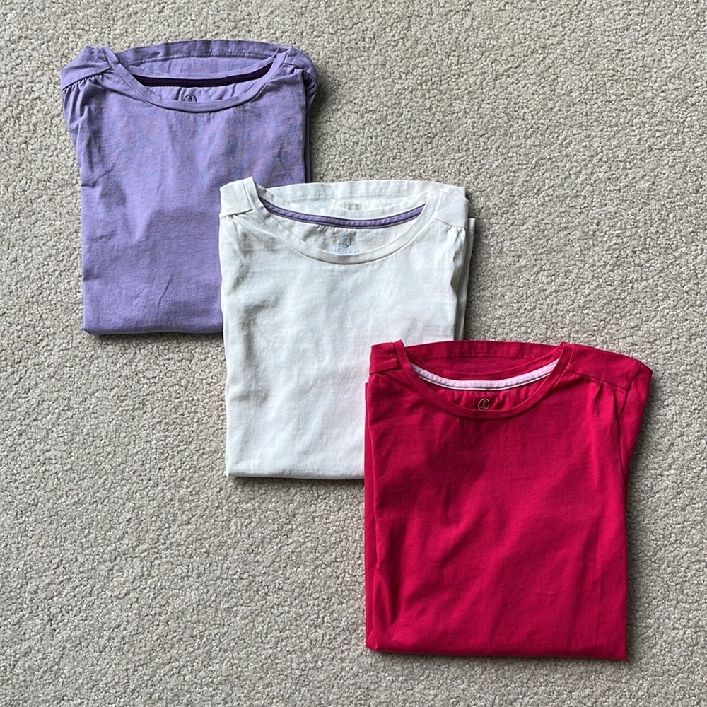 Set of 3 Lands’ End Kids long sleeve tees - purple, cream, pink
